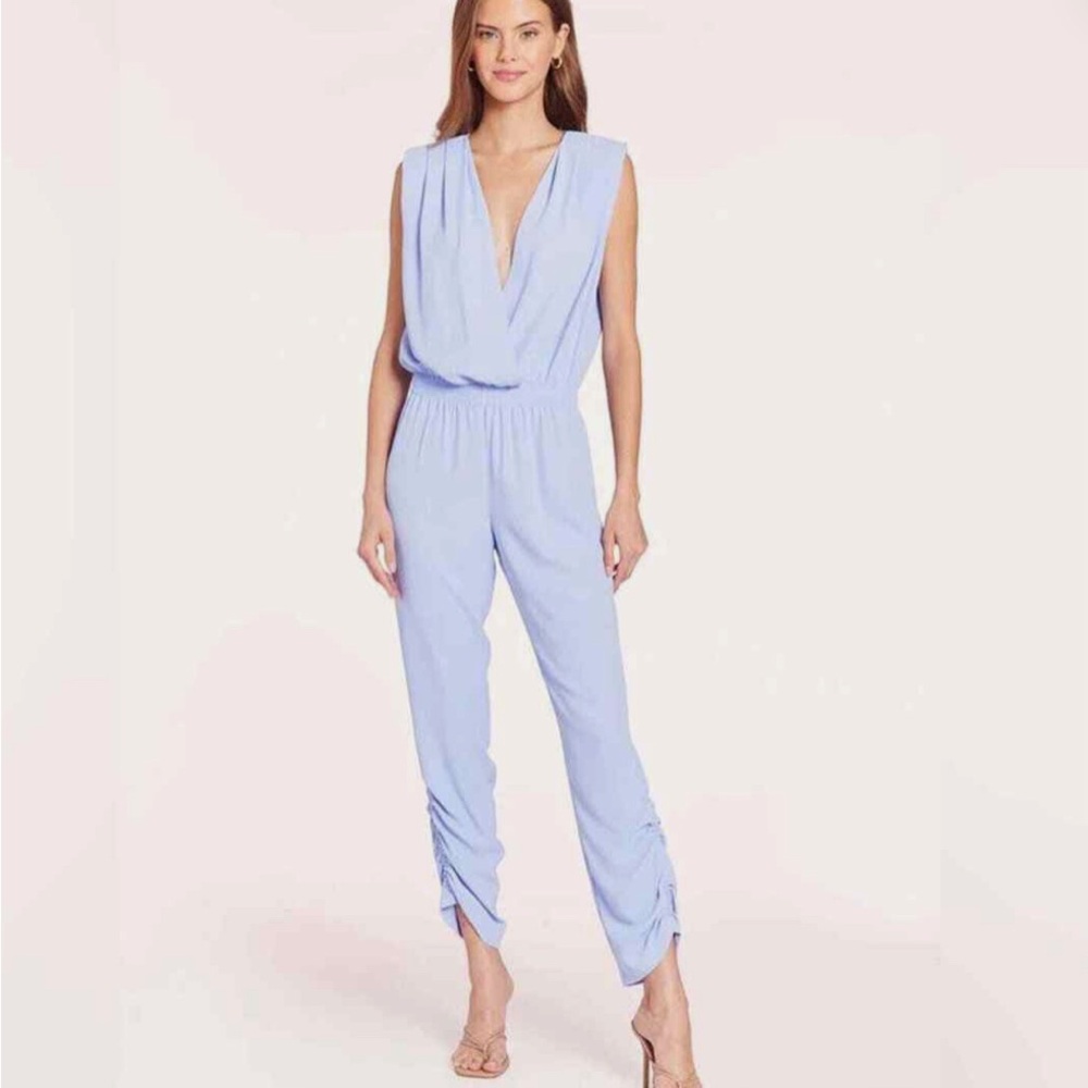 Amanda Uprichard Light Blue Plunge Neck Jumpsuit Medium